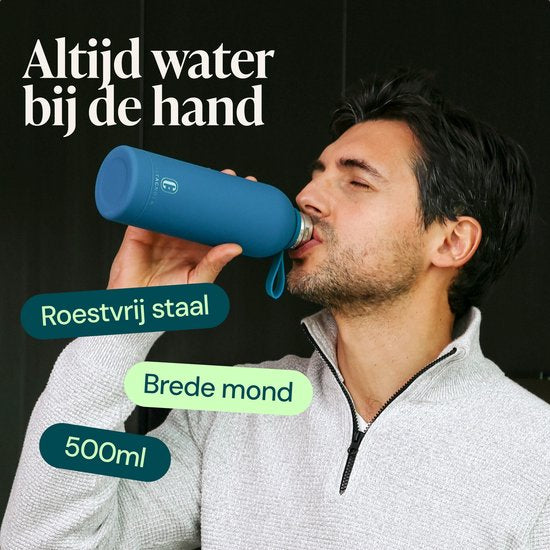 Castagnola Waterfles - RVS Drinkfles 500 ML - Stalen Thermosfles - Drinkflessen voor Volwassenen - Dubbelwandig - Helderblauw