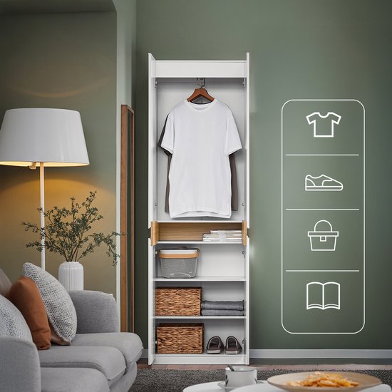 SoBuy KSB01-W Kledingkast, voor volwassenen, slaapkamer, kledingkast, voor slaapkamer, woonkamer, hal, 1 kledingkast, 2 deuren, 5 vakken
