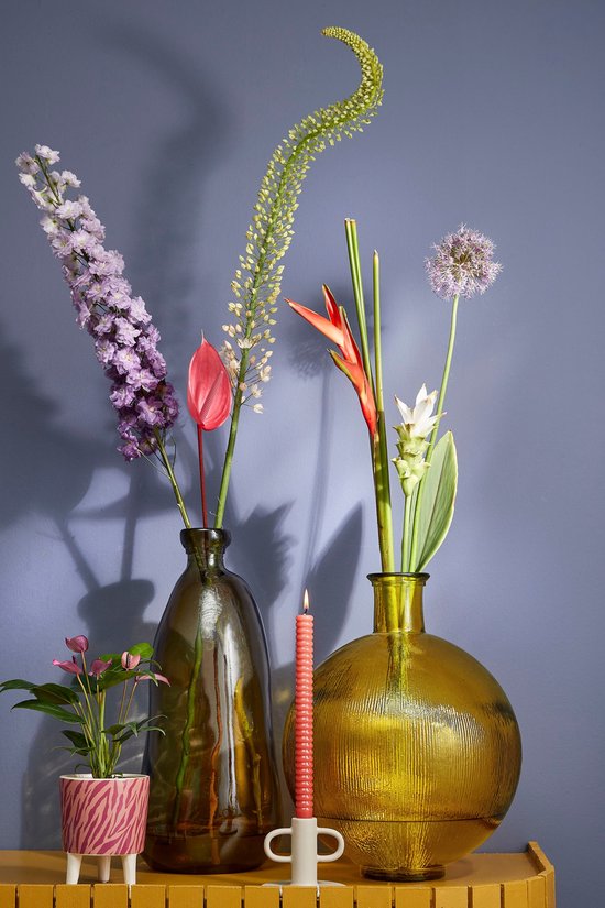 Mica Decorations Firenza Fles Vaas - H42 x Ø34 cm - Gerecycled Glas - Oker