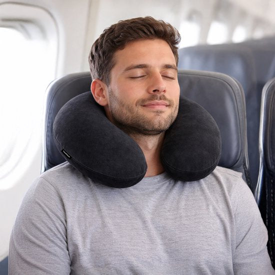 Travelhawk Nekkussen - Luxe Reiskussen - Memory Foam - Nekkussen Vliegtuig, Auto, Bus, Trein en Camping - Nek Kussens - Zwart