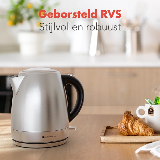 KitchenBrothers Waterkoker - Elektrisch - 1 Liter - Klein Camping Formaat - Reiswaterkoker met Kalkfilter - RVS