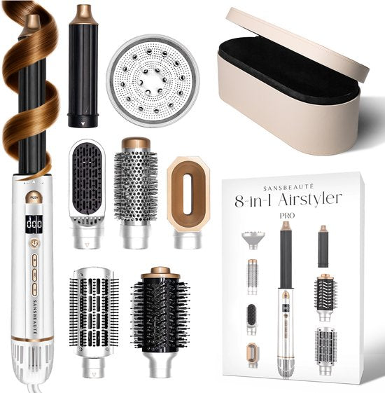 Sansbeauté® 8-in-1 Airstyler – Föhnborstel met Diffuser & Opbergdoos – Multistyler – Krul- & Stijlborstel
