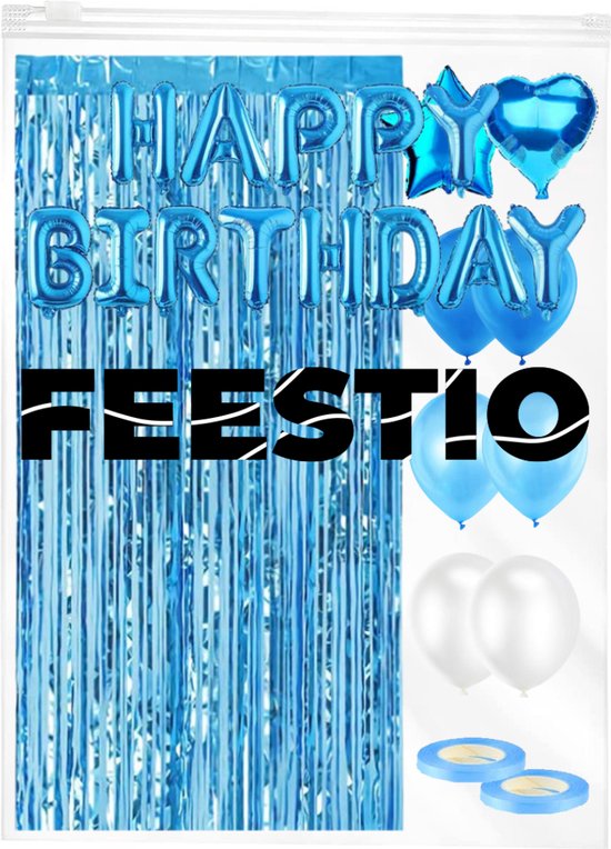 Feestio Ballonnen Verjaardag Versiering met Tafelkleed en Slingers - Helium - Blauw