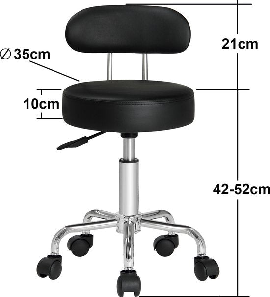 Casaria draaikruk met rugleuning - Zithoogte verstelbaar 46 - 60 cm