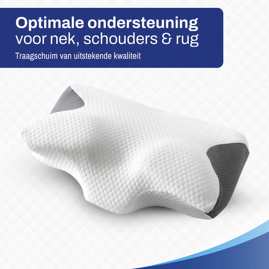 Sleeptight Vlinderkussen - Orthopedisch Hoofdkussen tegen Nekklachten - Ergonomisch Anti Snurk Hoofdkussen – Traagschuim Memory Foam Apneu Kussen - 65x35x13cm