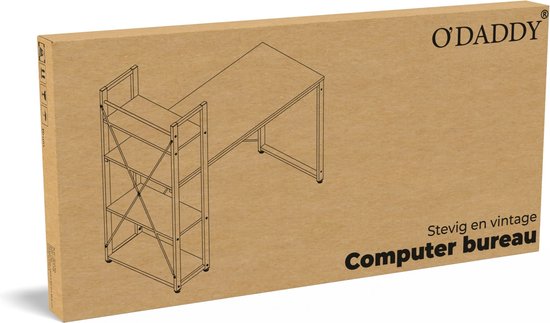 O'DADDY® Bureau met Verstelbare Voeten - Bureautafel - Computertafel - Game Bureau - Gaming Desk Klein - Bureaublad Meubel - 120 x 60 cm - Boekenrek - Computerbureau - Bruin
