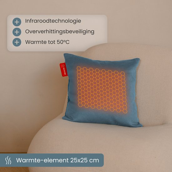 Auronic Warmtekussen - Classic - 45x45 - Draadloos - Oplaadbaar - Elektrisch kussen - Infrarood - Blauw