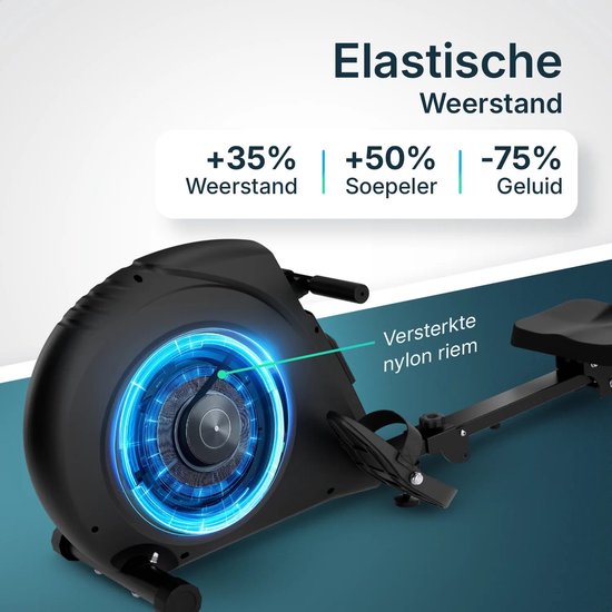 Flowsense Elvora Lite Roeimachine – Inklapbaar Roeiapparaat – Elastische Weerstand – LCD Display – Stil & Compact – Voor Gebruikers tot 200 cm / 115 kg – Thuis Fitness Roeitrainer