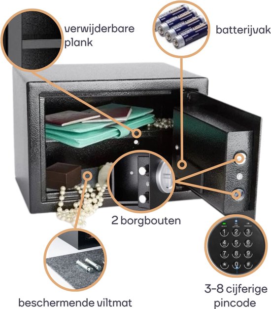 Perel Elektronische kluis, met cijferslot, inclusief noodsleutel en bevestigingsmateriaal, 30 x 38 x 30 cm, 10.5 kg