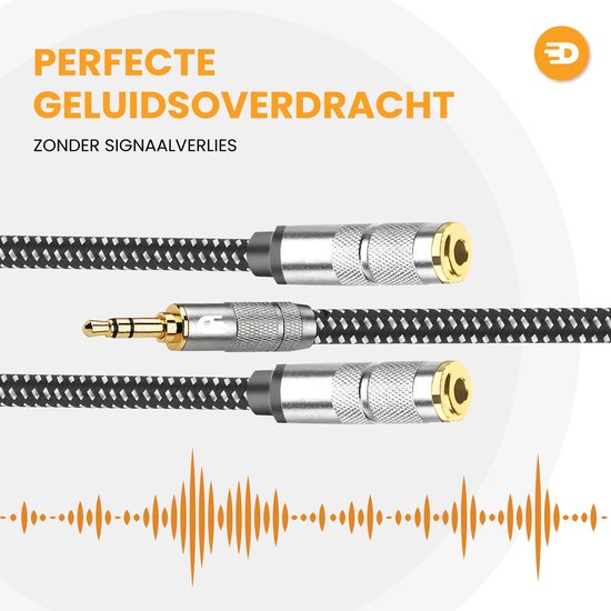 Drivv. Premium Audio Splitter - AUX - Jack Splitter - Audio Splitter 3,5 mm Jack - Male to Female - Grijs