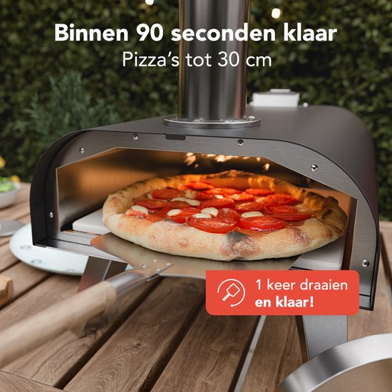 KitchenBrothers Pizza Oven - Houtgestookt - Tafelmodel - Inklapbaar - PFAS-vrij - Pizzasteen - tot 460°C - Pizza maker - Complete Set - Pizzaoven voor Buiten - Zwart/RVS