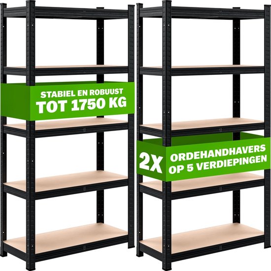 Opbergrek 2 Stuks – Incl. MDF-Planken - 180x90x40cm Zwart
