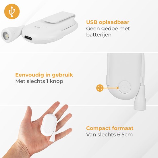 Nuvance - Leeslampje - Leeslamp met Klem - Dimbaar - 3 Standen - Leeslampje voor Boek - Oplaadbaar USB C - 24 Uur Leesplezier - Klemlamp - voor Kind & Volwassenen - Klemlampje - Wit