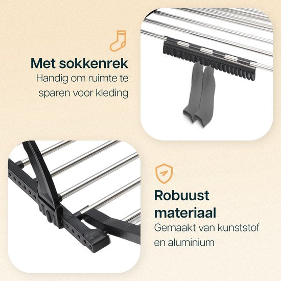 Duna Droogrek Hangend - Wasrek Uitklapbaar - Wanddroogrek - Tot 5,4m Drooglengte - Hangdroogrek - Deur - Balkon - Radiator - Met Sokkenrekje