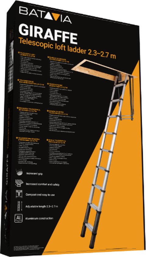 Batavia Giraffe Air® Telescopische Vlizotrap - 2.70m/ 2.30 - Compact - gebruiksvriendelijk - grip - brede treden - snelle installatie