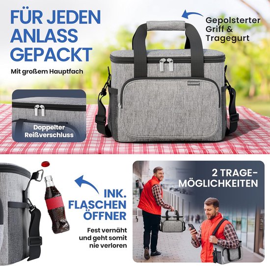 Koeltas voor eten en drinken - geïsoleerde thermische tas lekvrij en waterdicht - ontbijttas, picknicklunchzak, thermische tas, lichtgrijs