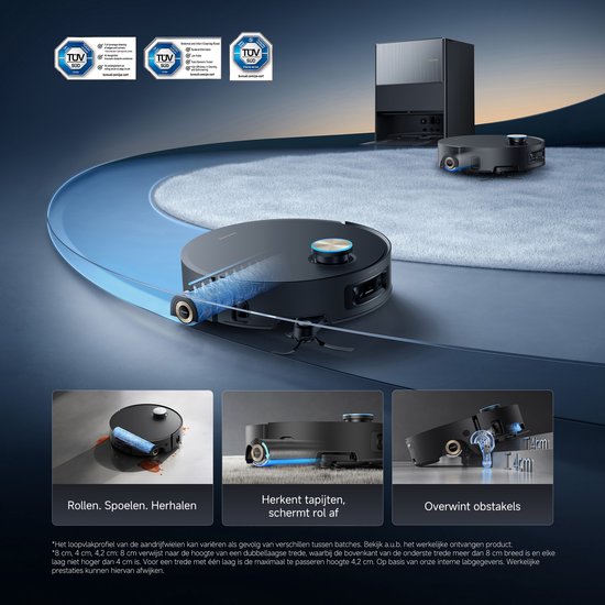Dreame Aqua 10 Ultra Roller Complete Black – Robotstofzuiger met dweilfunctie – 30.000Pa Zuigkracht – AquaRoll™ & ThermoHub™ 100°C zelfreiniging – Tapijtveilig & slim Omnesight™ 2.0 navigatie – Voor harde vloeren & drempels