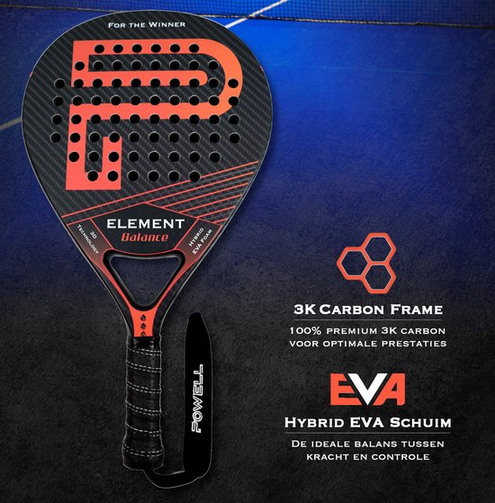 POWELL Padel Racket - Druppelvorm - 3K Carbon - incl. hoes