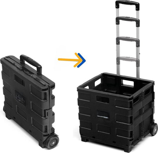 Ceruzo Boodschappen Trolley met Vouwkrat - 30 Liter met 2 Wielen- Inklapbaar- Boodschappenkrat-Zwart