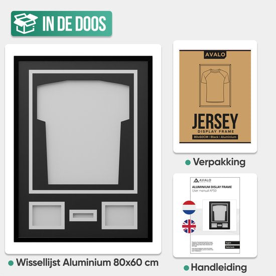Avalo Wissellijst Aluminium - Inlijsten Voetbal Shirt - 3D Box Frame - 60x80 CM - Zwart - Diepe lijst - Shirt Inlijsten In Fotolijst