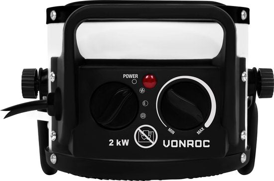 VONROC Elektrische kachel - Straalkachel - ventilatorkachel - keramisch - 3 standen: 1000W/2000W/ventilator - voor ruimten tot 20m2 - wit