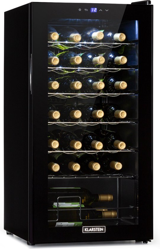 Klarstein Shiraz 28 Uno Wijnkoelkast - 74 Liter - Geschikt Voor 28 Flessen - Met Touch Bediening - Temperatuurbereik 5-18°C - Zwart