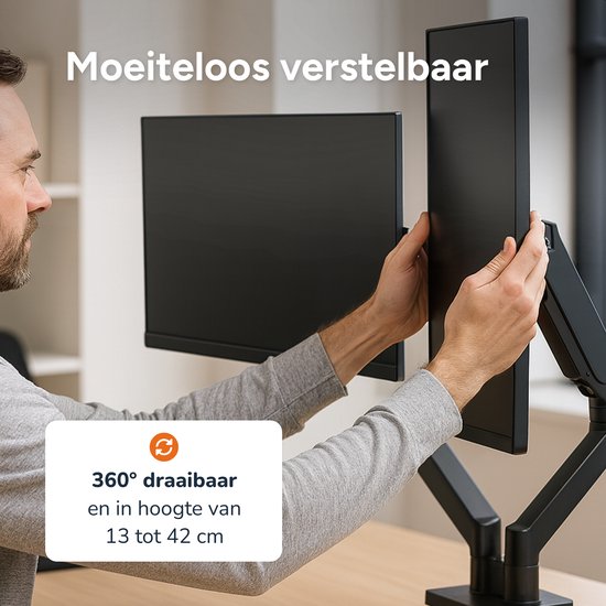 Skoov Monitorarm met gasveer - Voor 13-32 Inch - 2 schermen - Beugel - Monitor - Standaard - Houder - Steun - Extra stabiel - Zwart