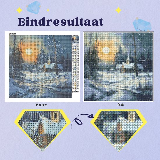 Rubye® Diamond Painting - Diamond Painting Volwassenen - Diamond Painting Kinderen - Diamond Painting Pakket Volledig - Wintershuis -30x30cm