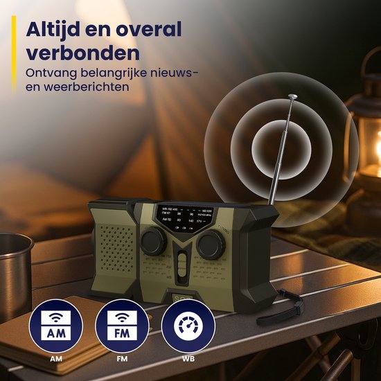 ODESSEY Noodradio Solar Opwindbaar - 2000 mAh Powerbank - Zaklamp - Draagbare Radio - Noodpakket