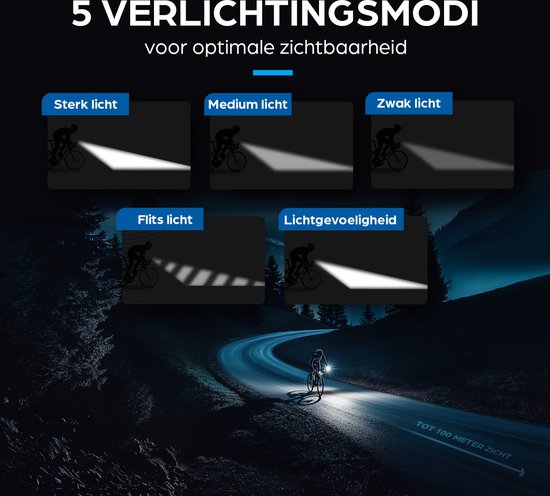 Exortus® Oplaadbare LED Fietsverlichting set - Fietslicht Set Wit En Rood – Fietslamp Geschikt Voor Elke (Race)fiets - Batterij Indicatie - Valbestendig & Waterdicht - Met licht sensormodus - Ook te gebruiken als zaklamp