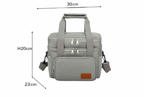 Ceruzo Koeltas 14L – Geïsoleerde Lunchtas – Dubbel Compartiment – Grijs-23 x 20 x 30 cm