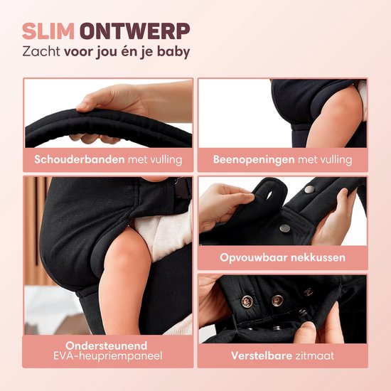 Vulpes Goods® BabyCare - Draagzak – Ergonomische Baby Draagzak 0-36 mnd – Luxe Buikdrager tot 20 kg – OEKO-TEX® Katoen – Handsfree Comfort - Met Rugsteun & M-Positie - Zwart