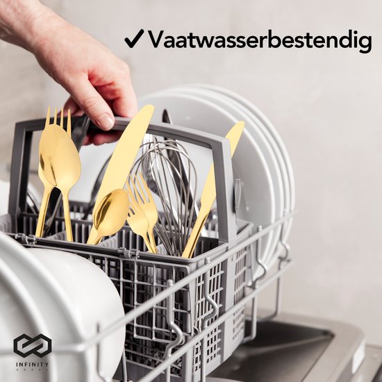 Infinity Goods Bestekset - Goud - 39-Delig - 6 Persoons Bestek - Meerdere Gangen - Mes/Lepel/Vork - RVS - Goud