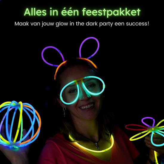 Partizzle 300 stuks Glow in the Dark Sticks - Extra Dik - Incl. Glowsticks Connectors - Breekstaafjes - Neon Carnaval Party Artikelen - Verjaardag Nieuwjaar Feest Versiering - 7 Kleuren