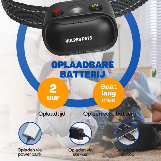 Vulpes Goods® Pets Anti Blafband Max – 3-in-1 Trainingshalsband Zonder Schok – Oplaadbaar – Vibratie & Audio