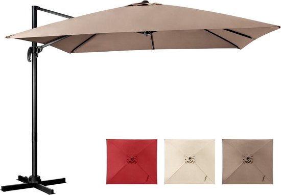 Coast Zweefparasol – Kantelbaar & 360° Draaibaar – 300 x 300 x 273 cm – Koffiebruin
