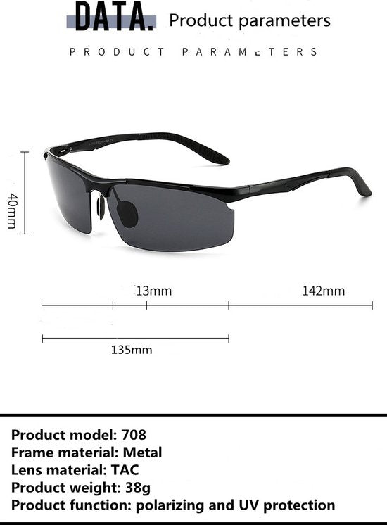 Garpex® Fietsbril - Sportbril - Polaroid Zonnebril - Zonnebril - Racefiets - Mountainbike - Motor - Zwart