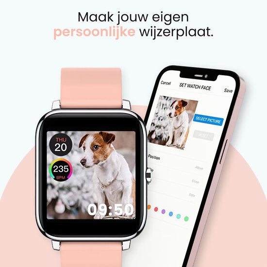 MAOO Amplify Smartwatch – Incl. Screenprotector – Hartslag, Bloeddruk & Bloedsaturatie – Slaapmonitor – Stappenteller – Afstandsmeting – Waterproof – Smartwatch Dames – iOS & Android – Roze