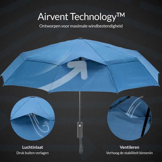 Nohrd Stormparaplu - Blauw - Paraplu Opvouwbaar - Wind Doorlaatbaar - 140 km/h - Stormparaplu's - Automatisch In- en Uitklapbaar - Paraplu's - Incl. Beschermhoes