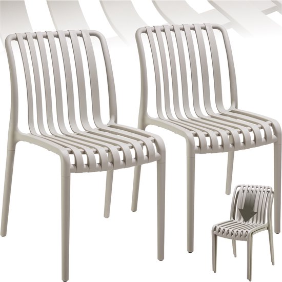 tectake® Set van 2 Tuinstoelen Alcudia - Taupe - Kunststof Stoelen - Stapelbaar - Stoelen voor Tuin, Terras of Balkon - Weerbestendig en UV-bestendig - Draagkracht 120kg per Tuinstoel