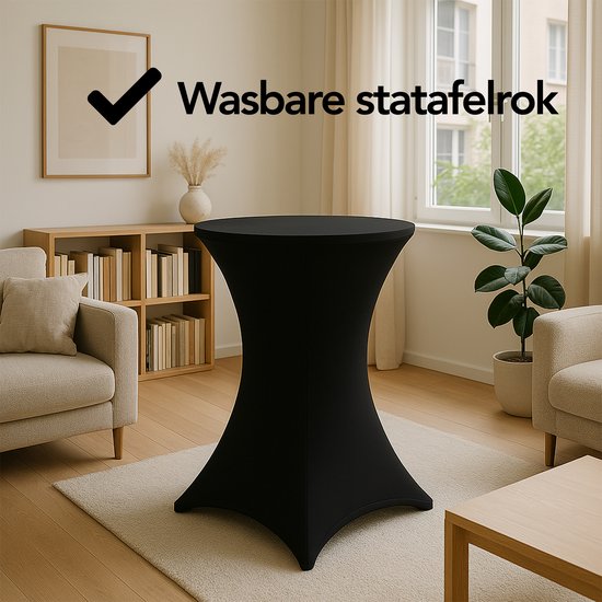 Brixy 2x Stevige Statafel + 2x Zwarte Statafelrok - Partytafel - Robuust en Weersbestendig - Inklapbaar - 80cm x 110cm - Feest - Wit/Zwart