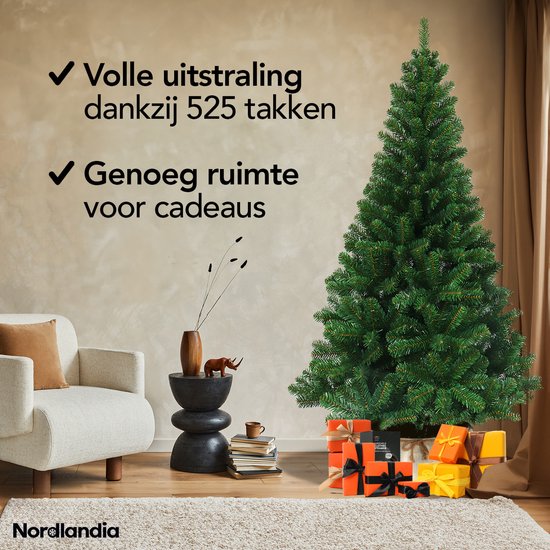 Nordlandia Kunstkerstboom - 180 cm - Realistische Kunststof Kerstboom - Metalen Standaard - Zonder Verlichting - Groen