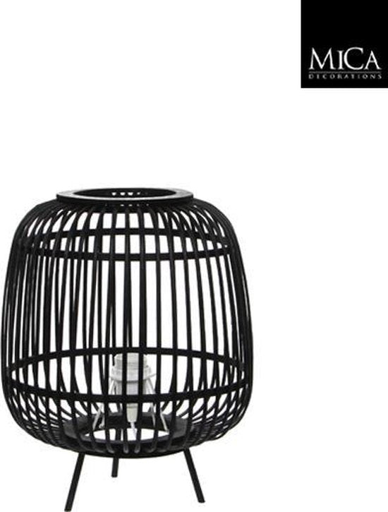 Mica Decorations Nimes Tafellamp - H37 x Ø29 cm - 25 W - Bamboe - Zwart