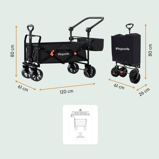 LifeGoods Bolderkar - Opvouwbaar - Tot 120KG - 90L - Wasbaar Polyester - 120x80cm - Zwart