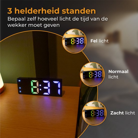 Nuvance - Digitale Wekker - Digitale Klok - Wekkers voor Kinderen & Volwassenen - Reiswekker - Slaapkamer - Led Wekkers Digitaal - Alarmklok - Zwart Kleur