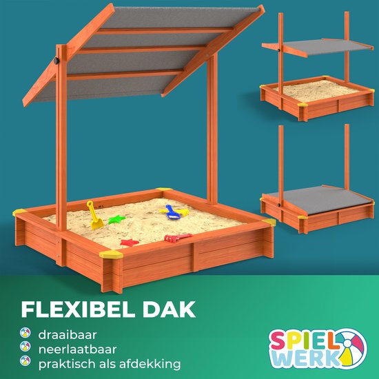 Spielwerk Zandbak - Hout Zonnedak UV 50+ Max - 140x140x120cm