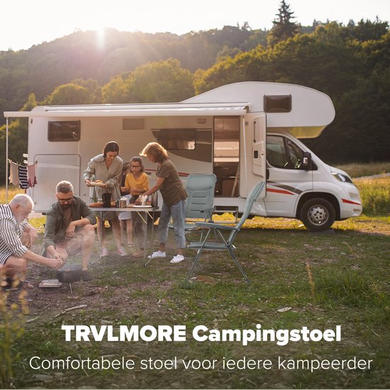 TRVLMORE Campingstoel - 7 standen - Comfortabele Kampeerstoel - 120 kg draagvermogen - Ligstand - Inklapbare stoel - Klapstoel - Grijs