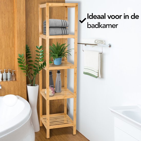 Brixy Badkamerrek - Badkamermeubel - 5-Laags - 141x33x33cm - Badkamer Kast - Bamboe
