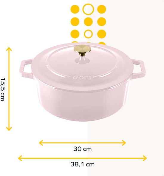 MOA Gietijzeren Braadpan - 7,2L - Voor Alle Warmtebronnen incl. Inductie - Met Deksel - Ø 30cm - Anti-Aanbaklaag - Lila