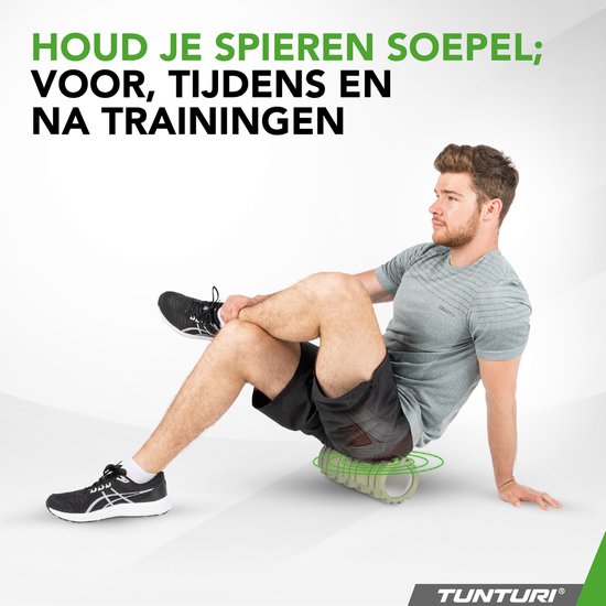 Tunturi Yoga Grid Foam Roller - Massageroller - Foamroller - Fitness Roller - Legergroen- 33cm - Incl. gratis fitnessapp